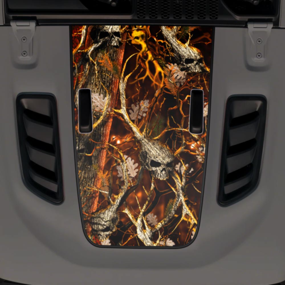 Jeep JL Wrangler Hood Decal Fits 2018-2025 Skull Blaze Camo