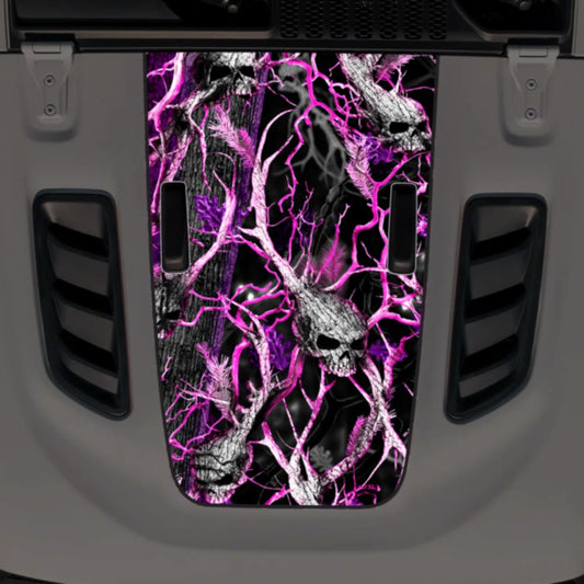 Jeep JL Wrangler Rubicon Hood Decal Fits 2018-2025 Pink Skull Camo