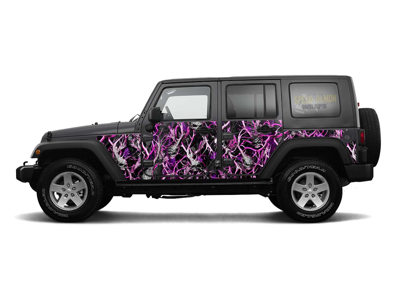 Pre-cut Jeep Wrangler Wrap Kit - Pink Obliteration Skull Camouflage - Fits Jk 2007-2017 - Lt/Rt Side 