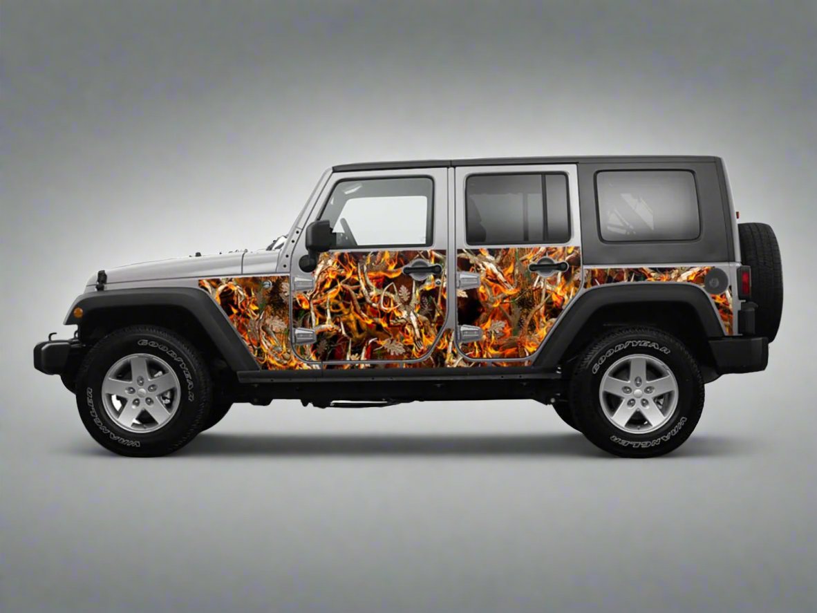 Pre-Cut Jeep Wrangler Wrap Kit - Blaze Buck Camouflage - Fits Jk 2007-2017 - Lt/Rt Side