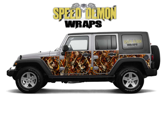 Pre-Cut Jeep Wrangler Wrap Kit - Blaze Skull Camouflage - Fits Jk 2007-2017 - Lt/Rt Side