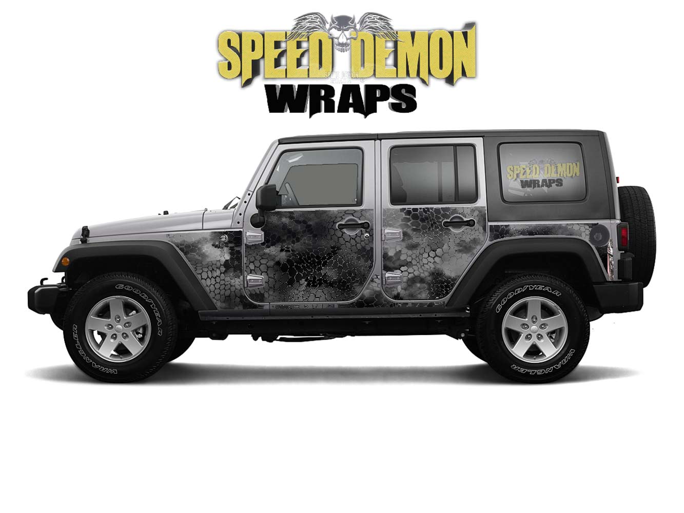 Pre-cut Jeep Wrangler Wrap Kit - Night Chameleon Camouflage - Fits Jk 2007-2017 - Lt/Rt Side  Snowstorm