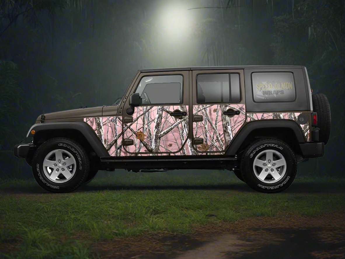 Pre-cut Jeep Wrangler Wrap Kit - Pink Snowstorm Camouflage - Fits Jk 2007-2017 - Lt/Rt Side  Snowstorm