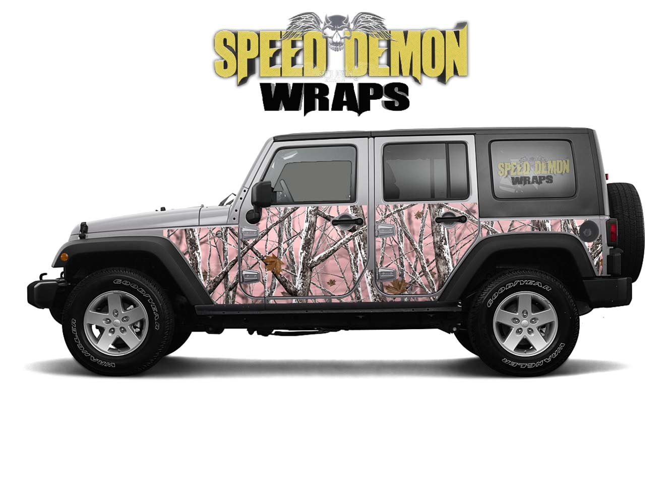 Pre-cut Jeep Wrangler Wrap Kit - Pink Snowstorm Camouflage - Fits Jk 2007-2017 - Lt/Rt Side  Snowstorm