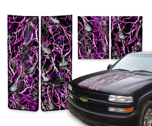 Chevy Silverado Racing Stripes Skulls Pink - Black Pinstripe 1999-2002