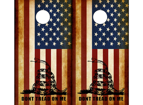 Cornhole Board Wraps - Don't Tread on Me Rustic American Flag 2 PACK